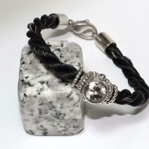 Koord armband dik met zirkonia en zilver