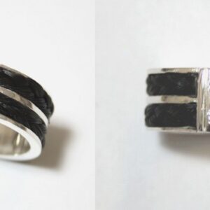 Zilveren ring met dubbele vlecht en zirkonia's